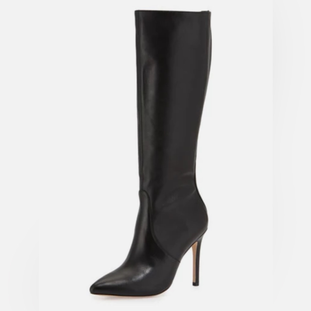 Halston Heritage Black Heeled Boots Sleek Leather Design